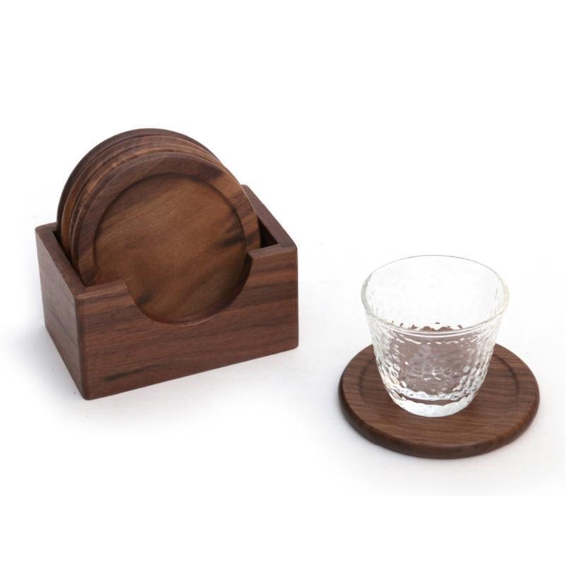 6Pcs/Set Walnut Wood Coasters Placemats Decor Round Heat Resistant Drink Mat Pad