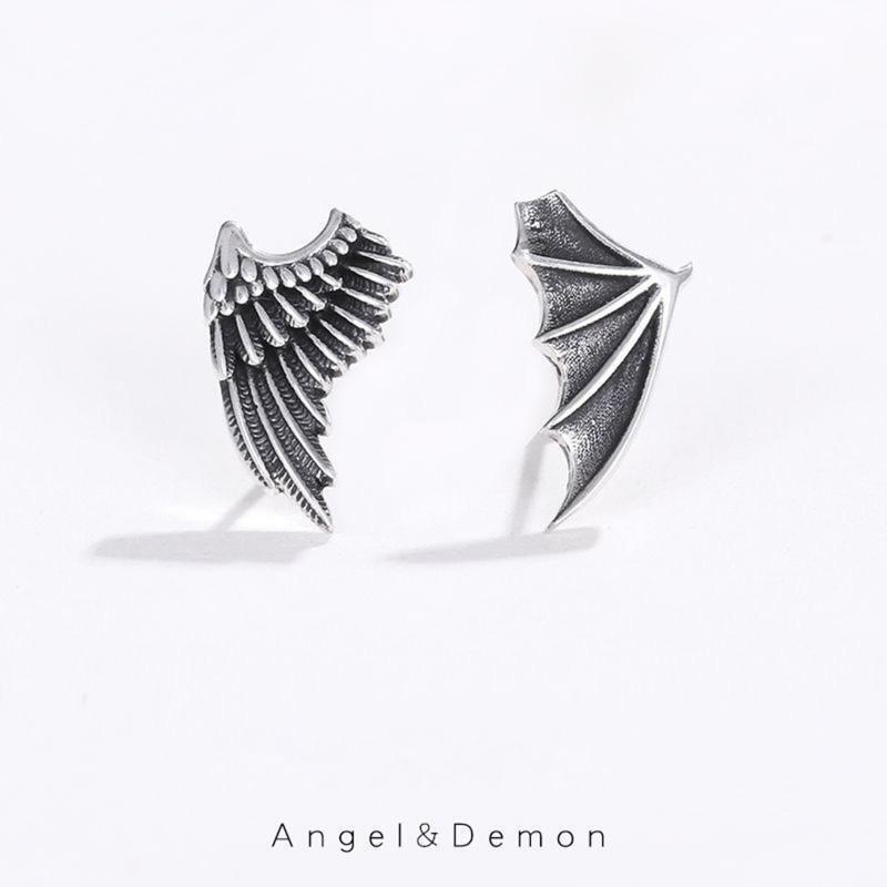 Asymmetric Angel Demon Wing Earrings Classic Temperament Distressed Stud Earring