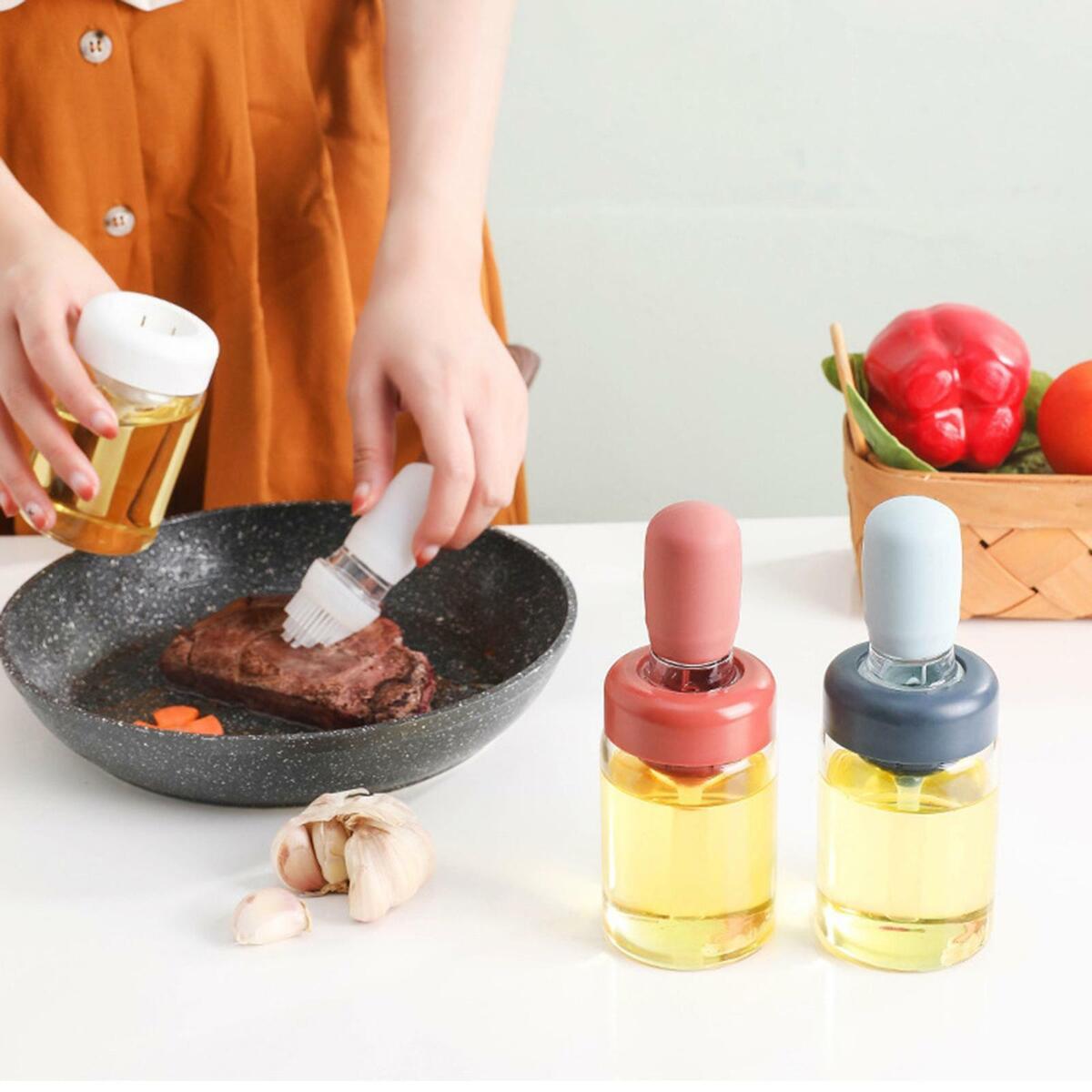 Set of 3  Oil Bottle with Brush for  Pastry Cooking BBQ Sauce