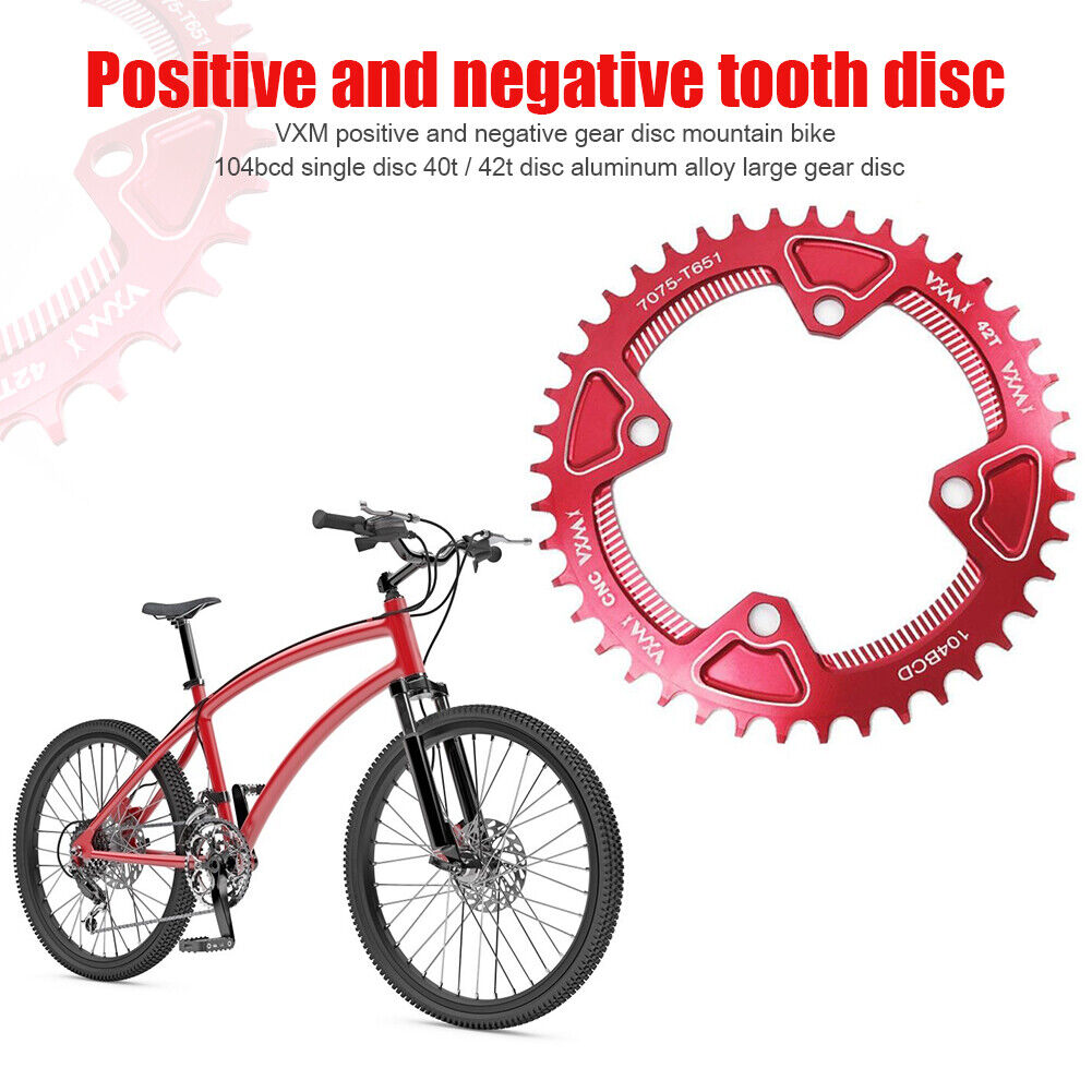 VXM 104BCD 40T/42T MTB Bike Narrow Wide Chainring Single Speed (Red 40T)