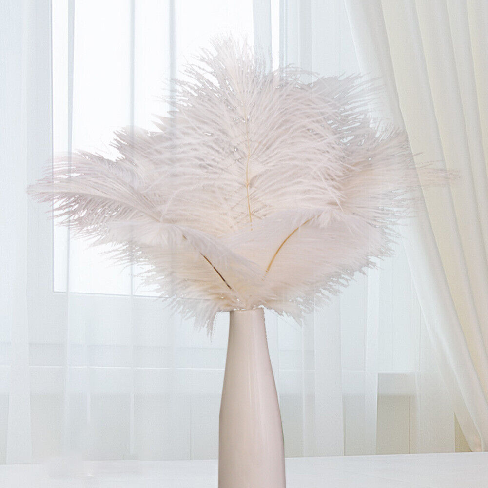 10pcs Fluffy Ostrich Feather Wedding Party Plumes Feather 15-30cm (White)