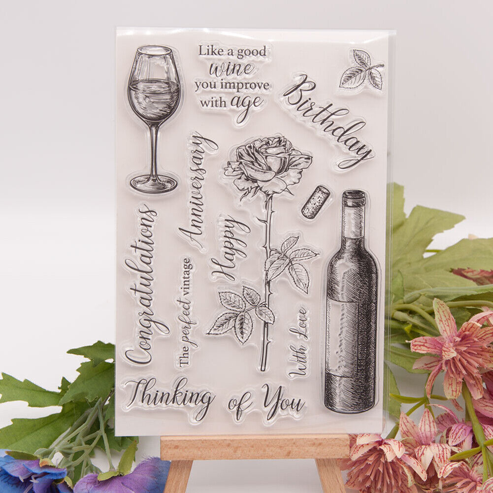 Red Wine Glass Paper Cut Dies Metal Stencil Clear Silicone Seal Stamp Mold