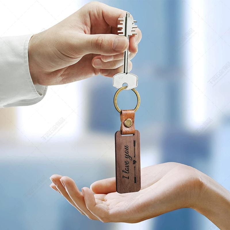 Blank Rectangle Wooden Key Chain Engraving Keyring Promotional Gifts Accessories