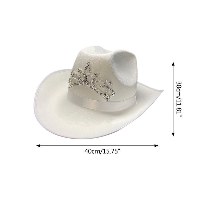 Elegant White Crown Cowgirl Hat Western Cowboy Hat with Drawstring for Festival