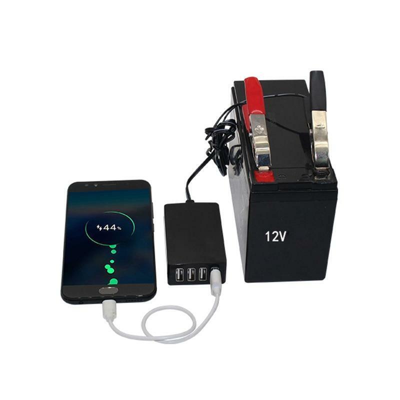 4USB Port Power Adapter 12V 24V to 5V 8A with Battery Clip for Charging Phone