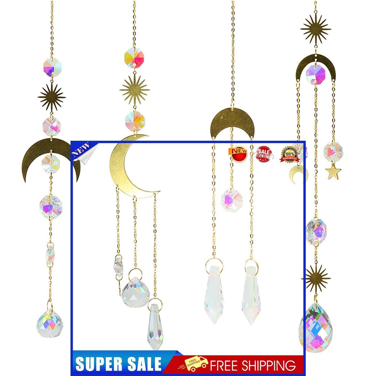 Crystal Ornaments - 4 Pieces Hanging Drop Ornaments Sets Decoration - Moon