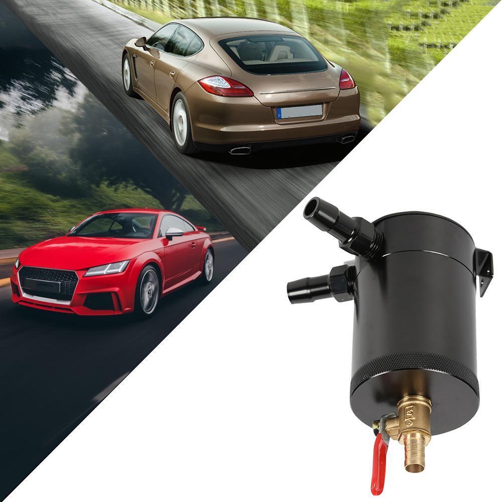 2-Port Baffled Aluminum Alloy Oil Catch Can Tank with Drain Valve Black
