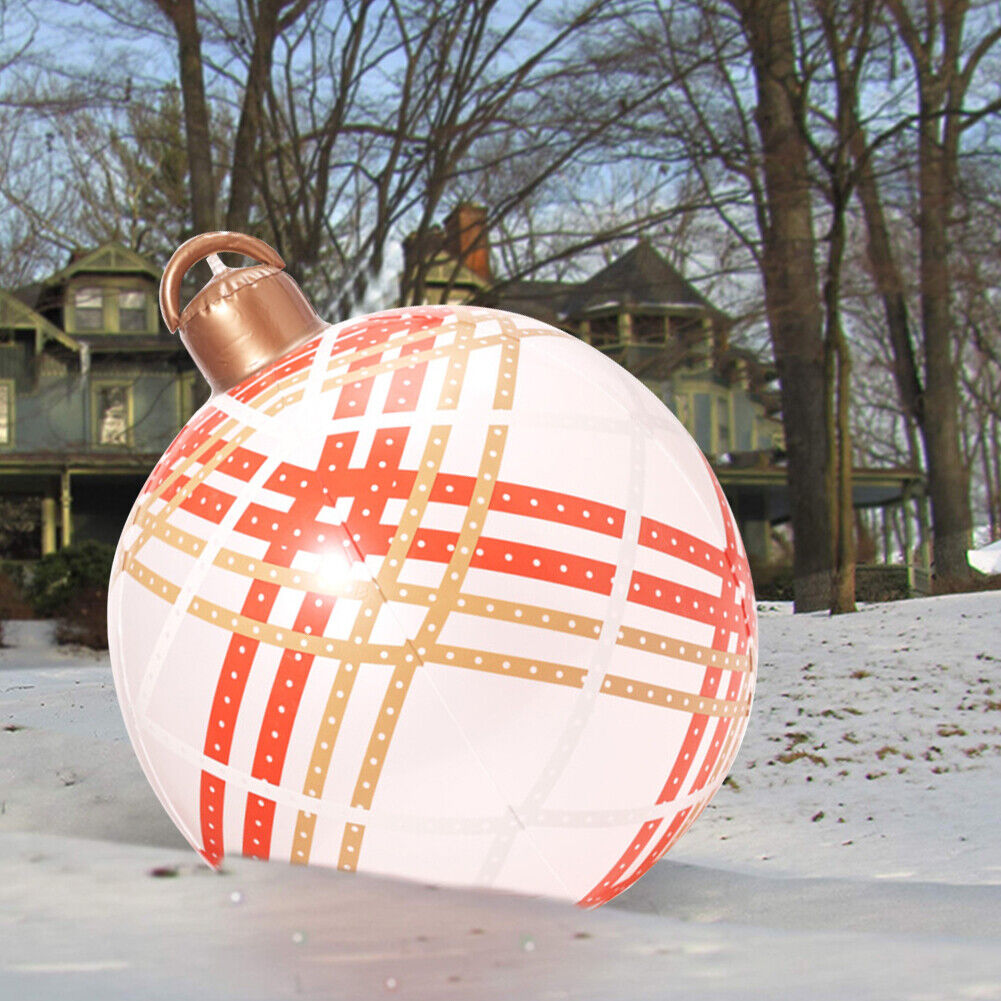 60cm PVC Inflatable Christmas Ball w/ Pump Printed Xmas Ornament Craft (B)
