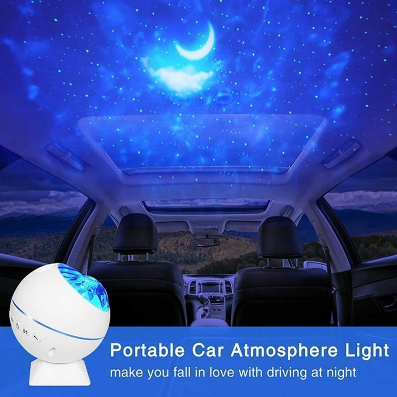 Car USB LED Star Night Light Projector Atmosphere Lamp Star Voice Control Lights