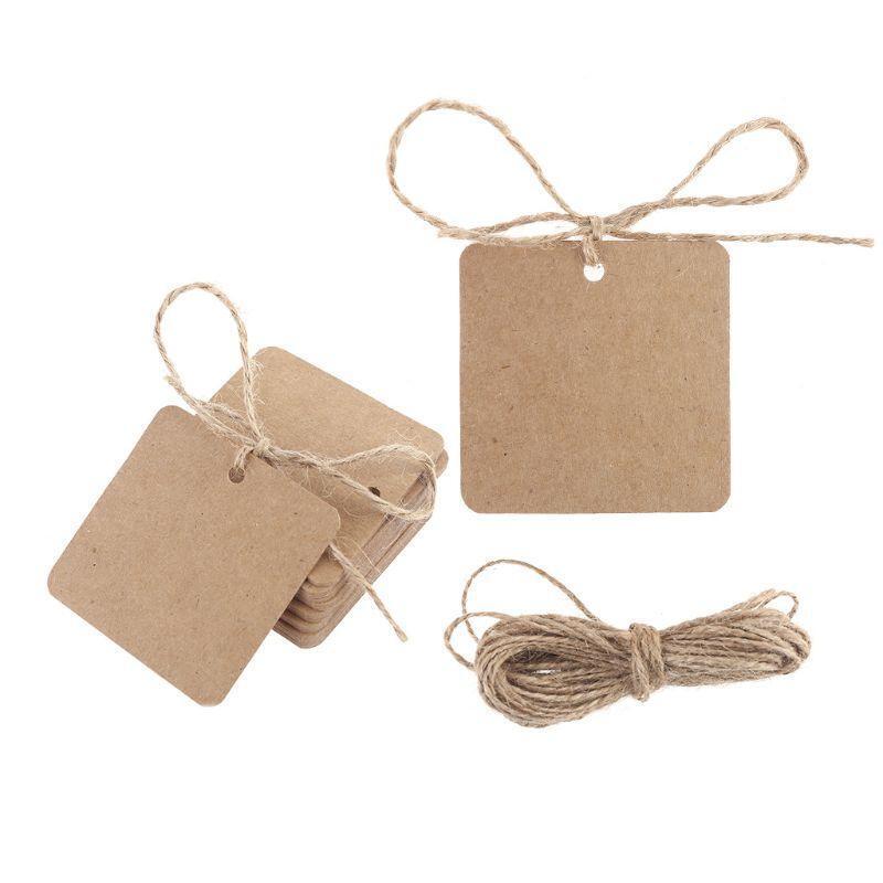100pcs Blank Square Kraft Paper Gift Hang Tags Wedding Label Price Card Crafts
