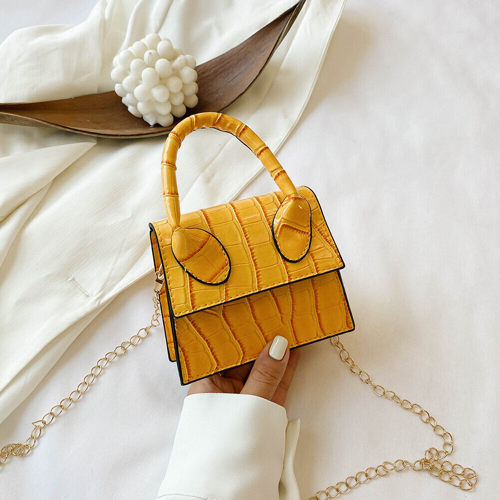 Women Mini Handbag Alligator PU Crossbody Tote Chain Shoulder Bags (Yellow)