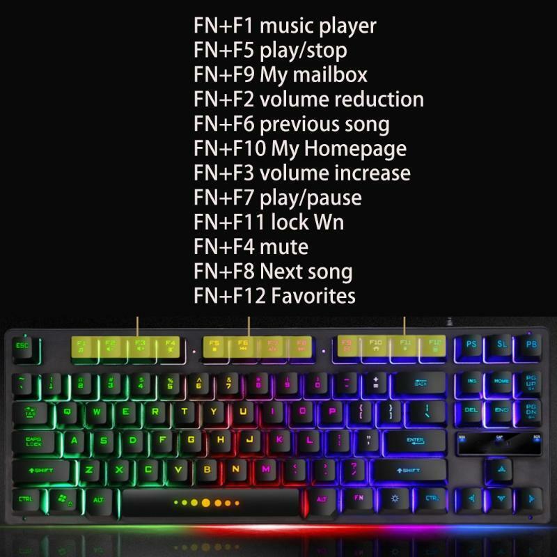 GK-10 Wired 87 Keys Mechanical Gaming Keyboard RGB Backlit for PC Gamer