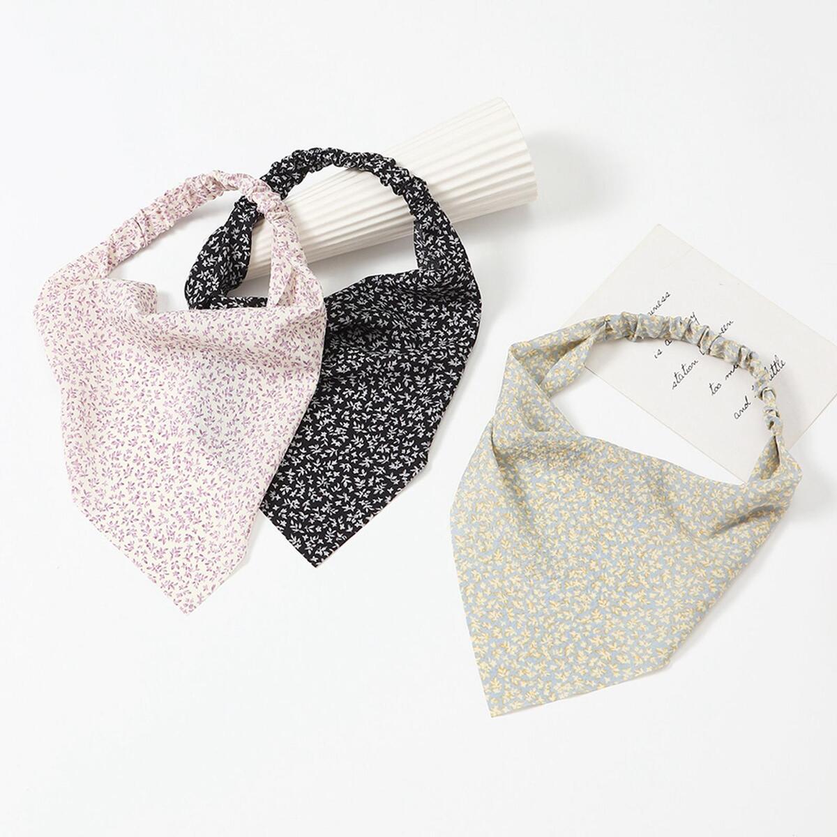Floral Hair Scarf Headband Scrunchies Floral Print for Women Girls Head Wrap