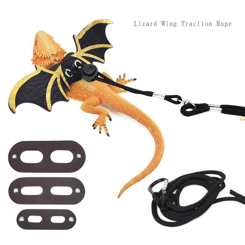 Adjustable Bearded Dragon Harness Lizard Leash with Cool PU Leather Wing