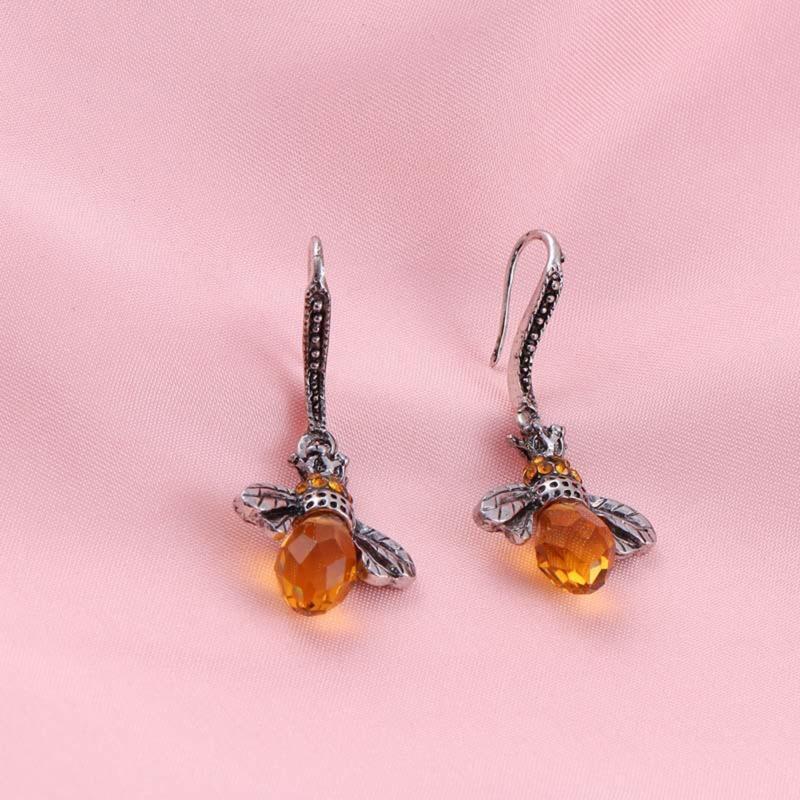Fashionable Bee Crystal Drop Dangle Earrings Animal Hook Earring Jewelry