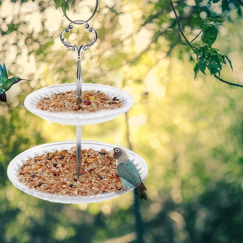 2 Tier Bird Feeders for Outside Wild Bird Seed for Feeder Hanging Tray with Hook