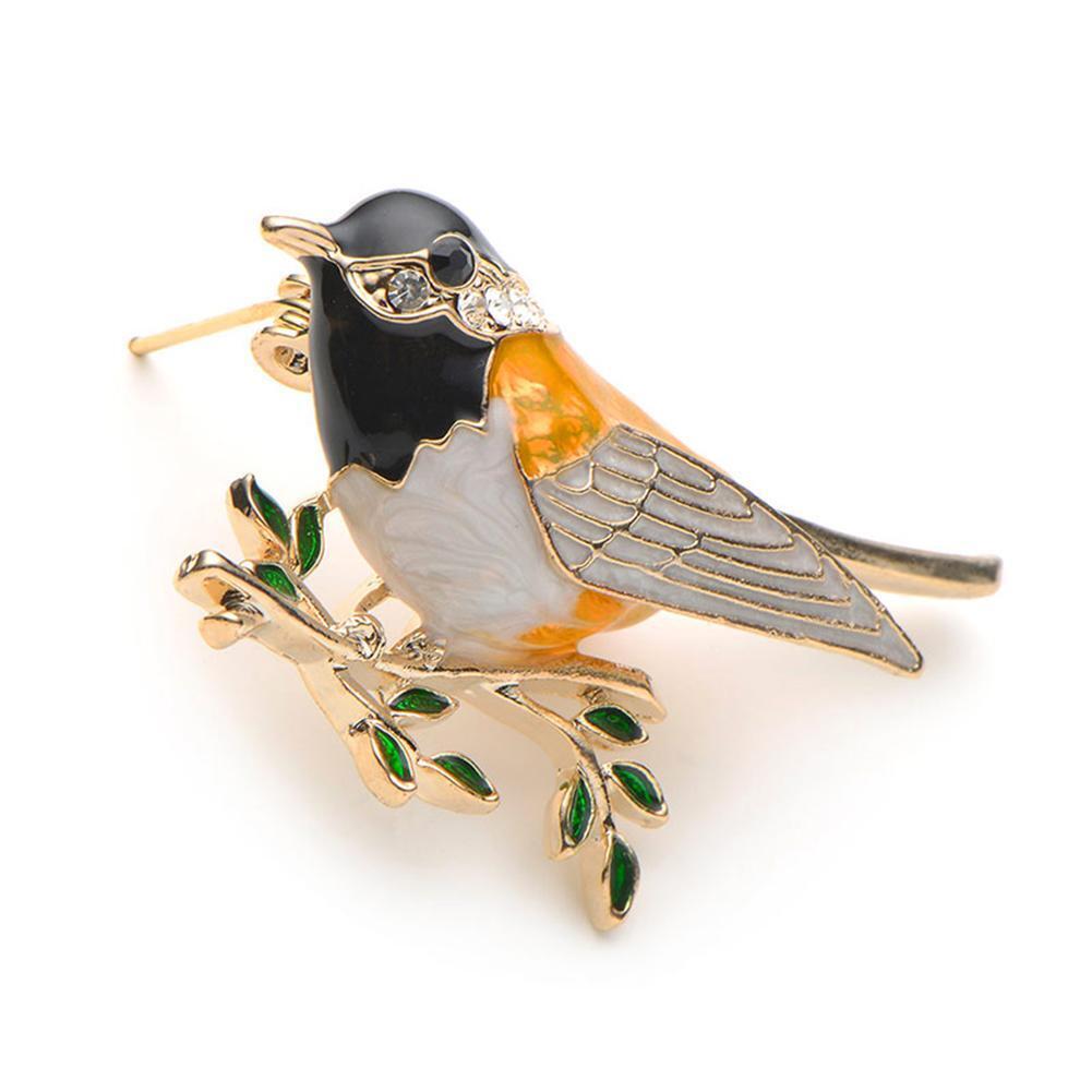 Rhinestone Enamel Oriole Bird Brooches Alloy Bird Branch Brooch Pins(1)