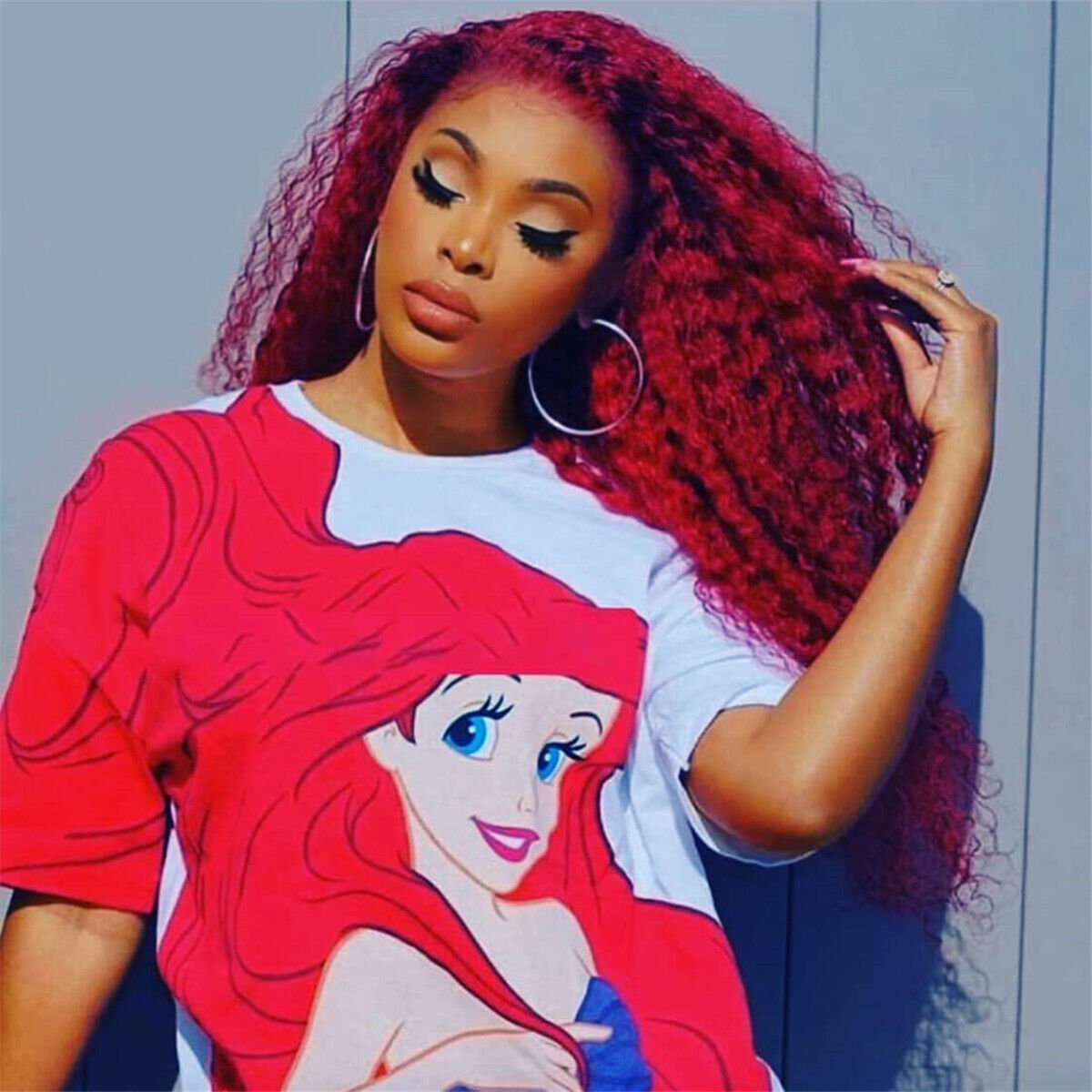 Fashion Long Loose Wave Curly Lace Front Wigs Dark Red Synthetic Hair for Women