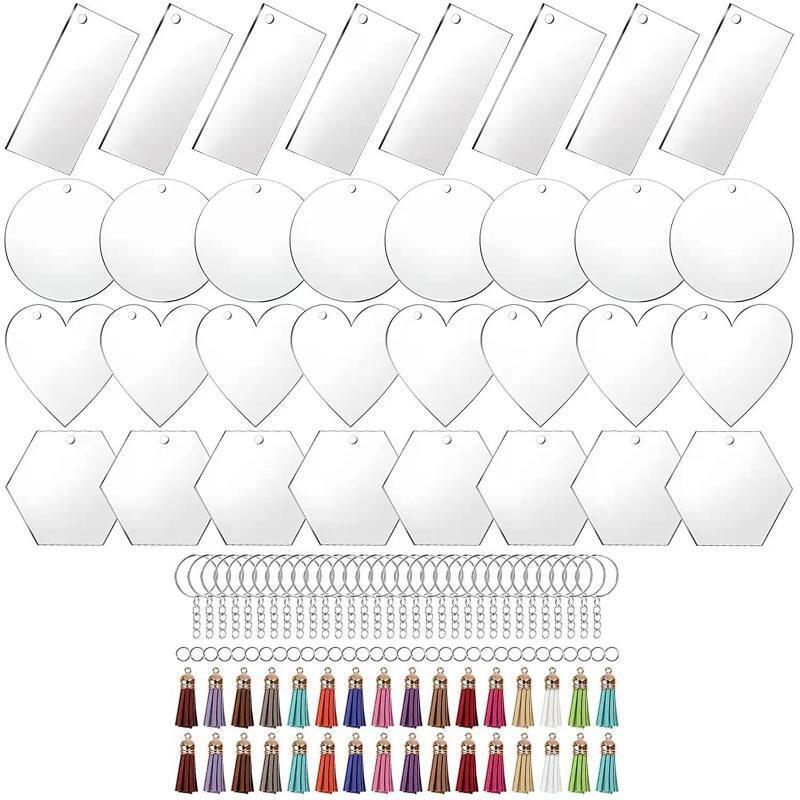 128 Pcs Acrylic Keychain Blanks Clear Keychains for Vinyl Kit DIY Keychain Craft