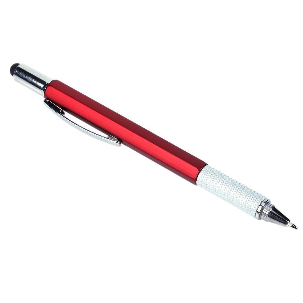 Ballpoint Pen Screwdriver Ruler Spirit Level Multifunction Pen(Red)