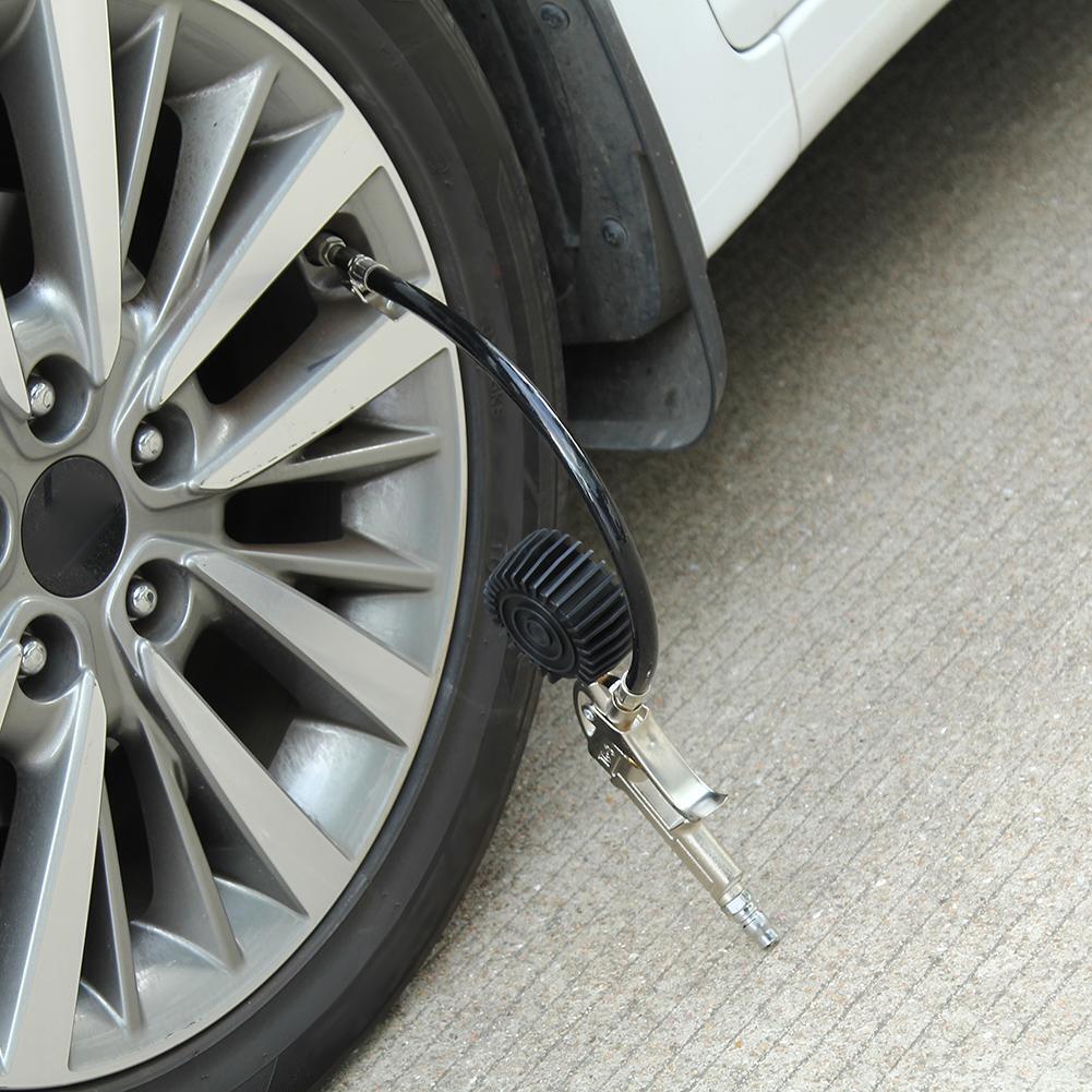Lock On Chuck Flexible Hose Tire Inflator with Air Pressure Gauge Pistol