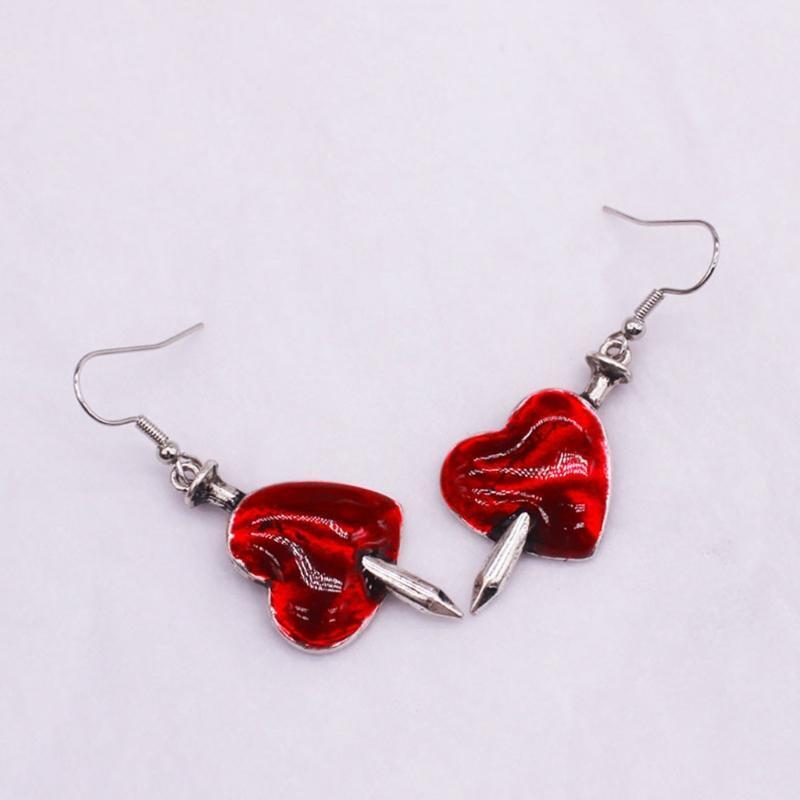 Red Dripping Oil My Heart is Hurt Heart-shaped Weird Earrings Halloween Party