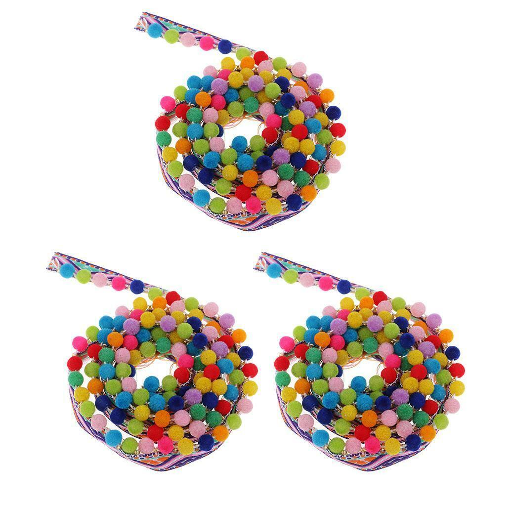 3pcs Jacquard   Ball Fringe Ribbon Webbing DIY Garment Sewing