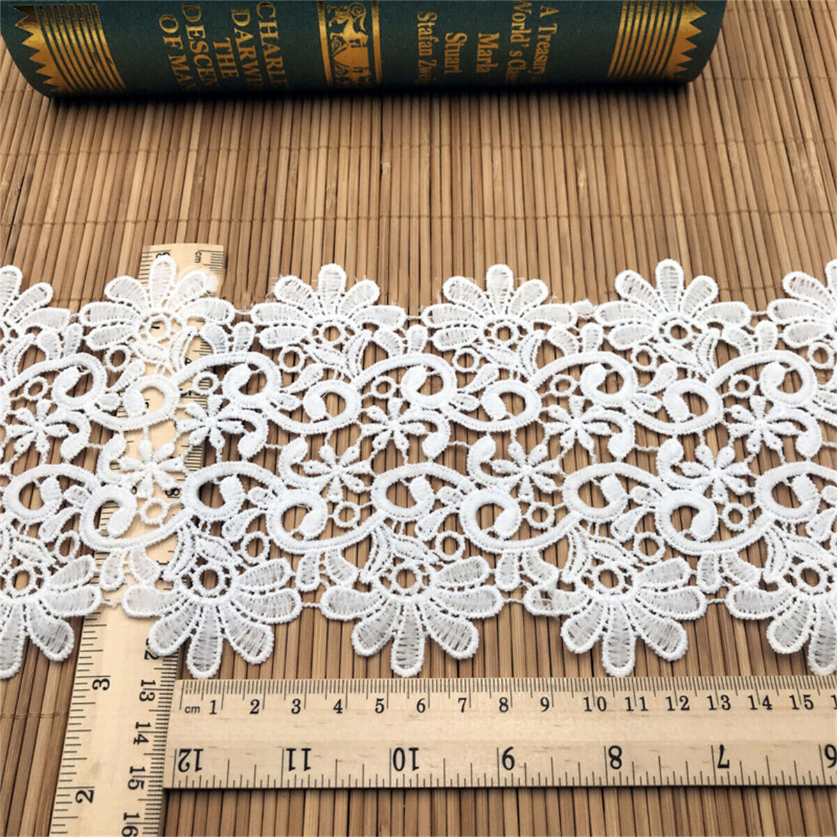 13cm Width White Floral Lace Trim Hollow Embroidered DIY Sewing Clothing Craft
