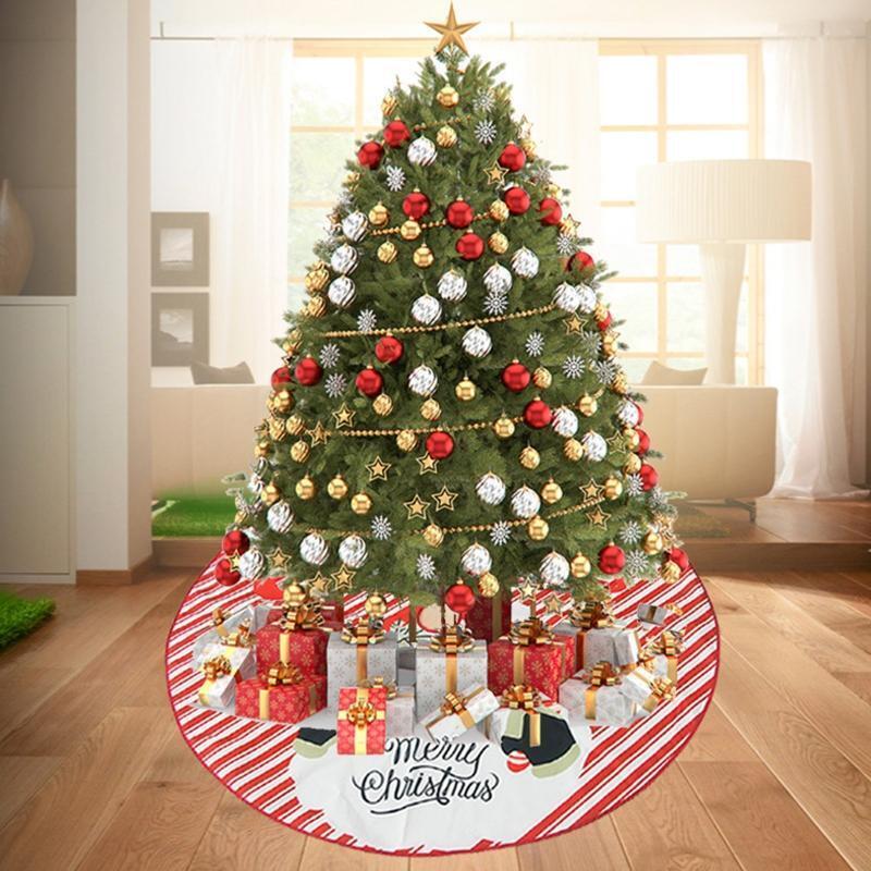 Christmas Tree Skirt Santa Print Pattern Xmas Tree Skirt Cover for Holiday Party