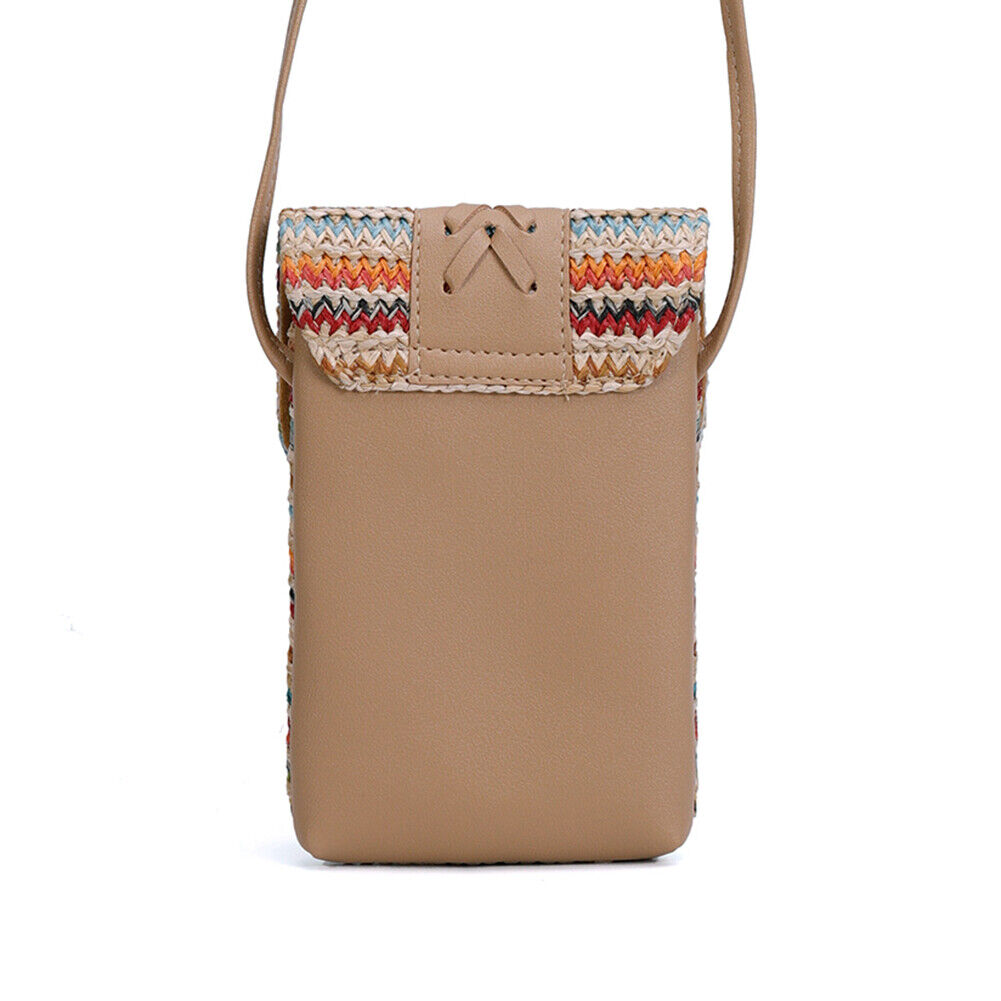 Women Straw Mobile Phone Bag Ethnic Woven Tassel Girl Satchel Crossbody Bag