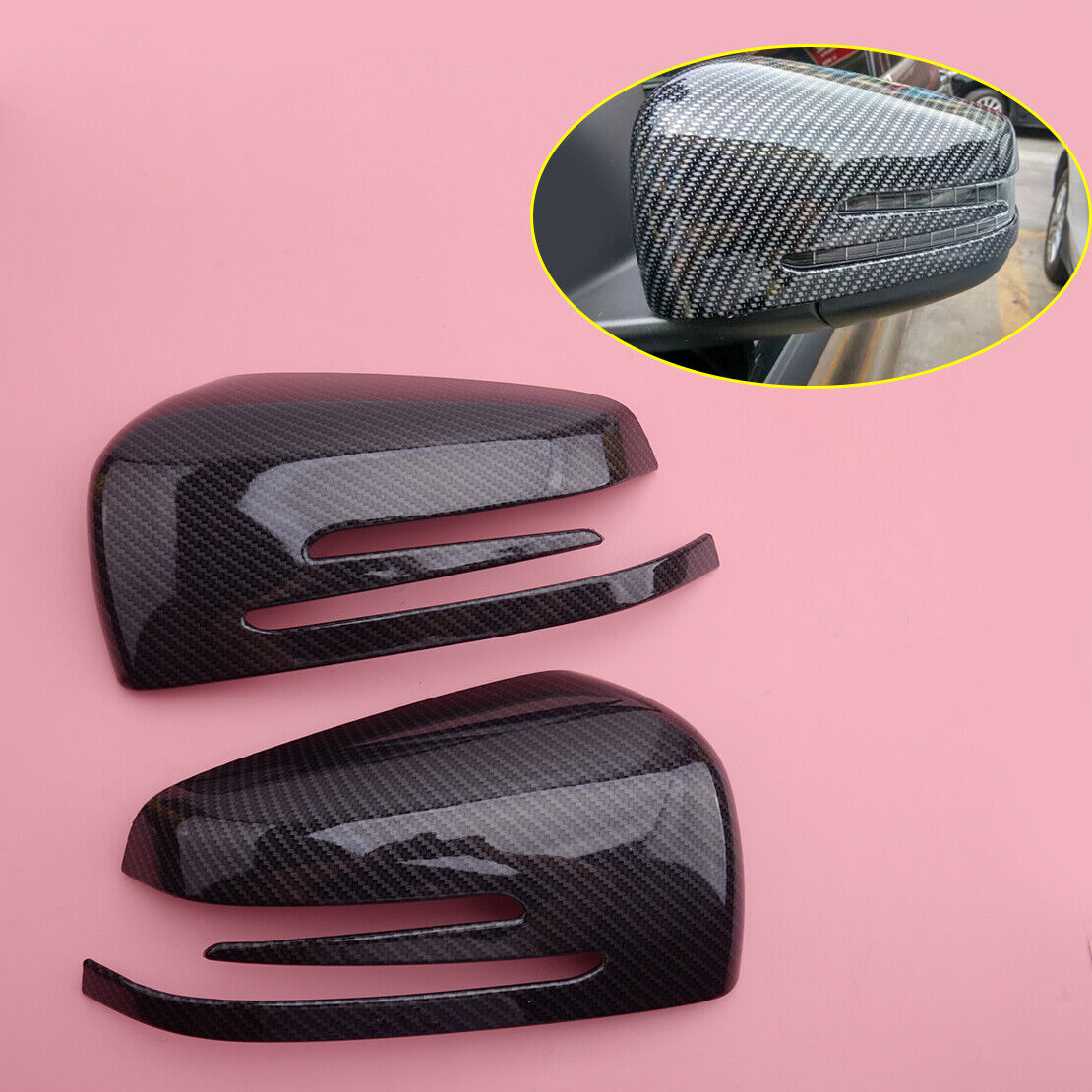 1Pair Carbon Fiber Black Side Wing Mirror Cover Cap Fit For Mercedes Benz W176