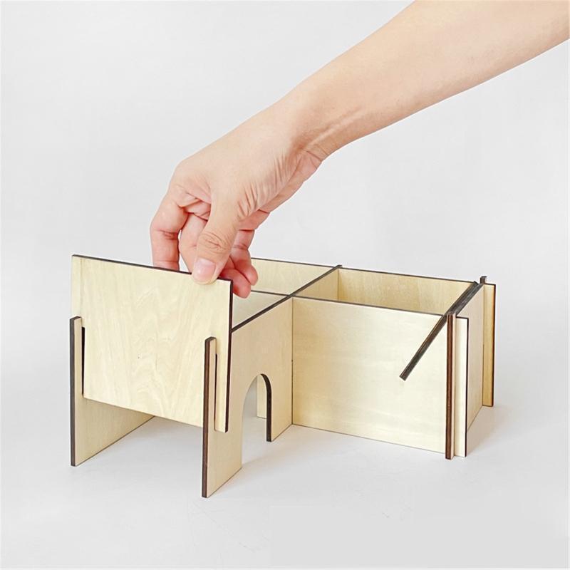 Syrian Hamster House Wooden Hideout 3-Room L-Shape Safe for Small Animals