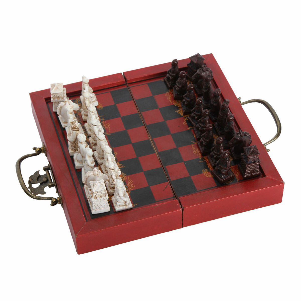 Xi'an Terracotta  Wooden Chess Set 20x20cm Folding Chessboard Carved