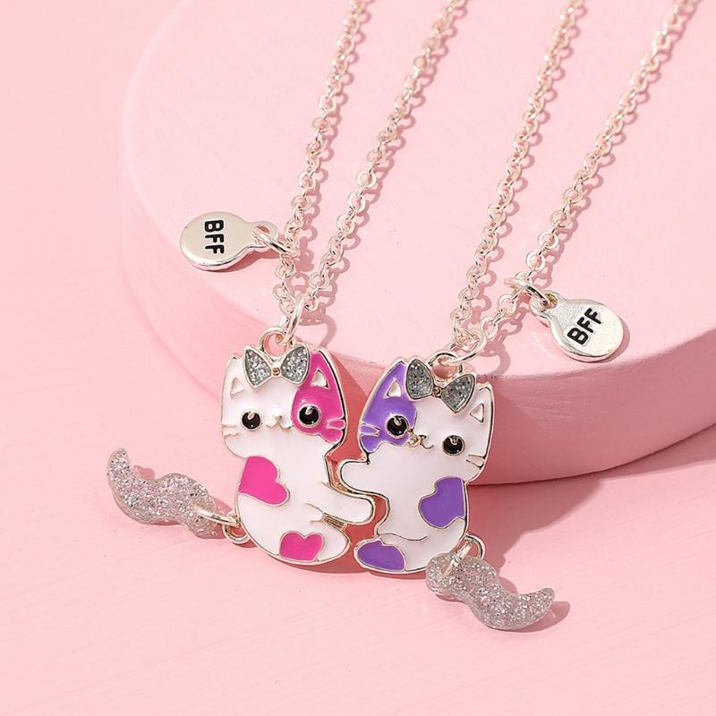 2x Best Friend Necklace For 2 Girls Puzzle Cat Necklace Set Gift For Best Friend