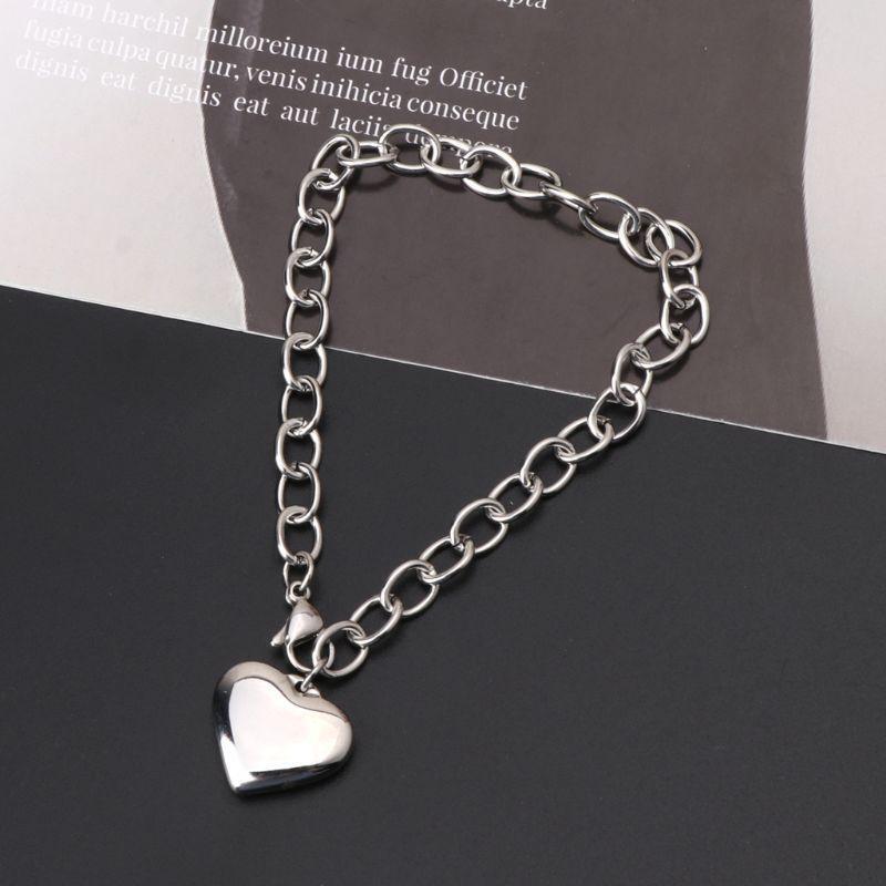 Stainless Steel Chain Link Bracelets for Women with Finish Heart Charm Bracelet