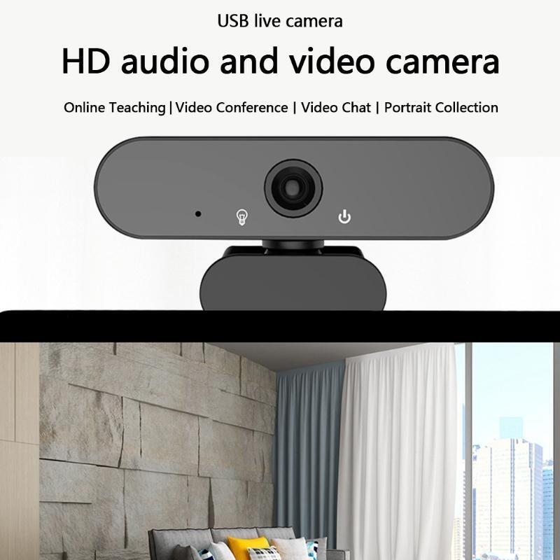 1080P AF Webcam Computer PC Web Beauty Camera LED Light Mic 360° Rotate Cam