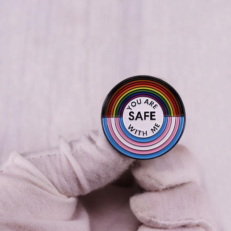 You Are Safe With Me Rainbow Flag Pride Lovers Enamel Brooch Lapel Pins Decor