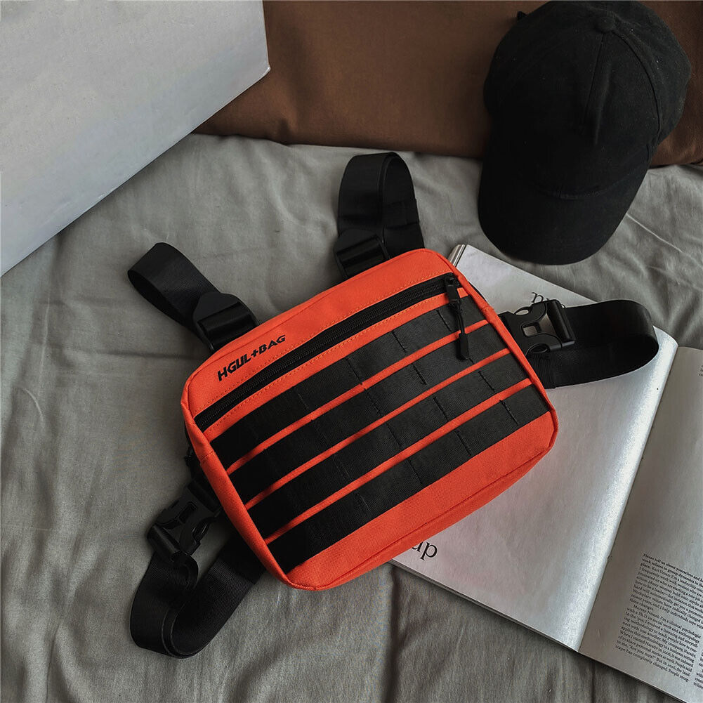 Streetwear Contrast Color Chest Bag Male Square Vest Strap Bags (Orange)