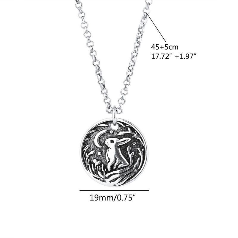 Rabbit Moon Medal Pendant Necklace Round Cute Animal Bunny Jewelry ChainNecklace
