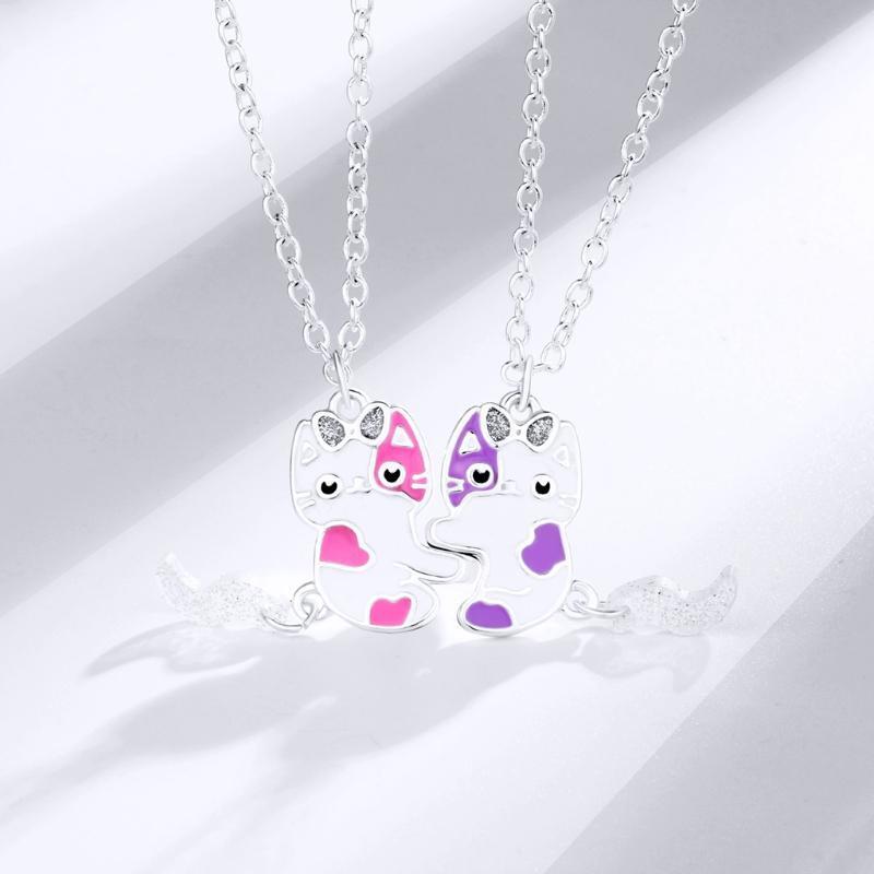 2x Best Friend Necklace For 2 Girls Puzzle Cat Necklace Set Gift For Best Friend