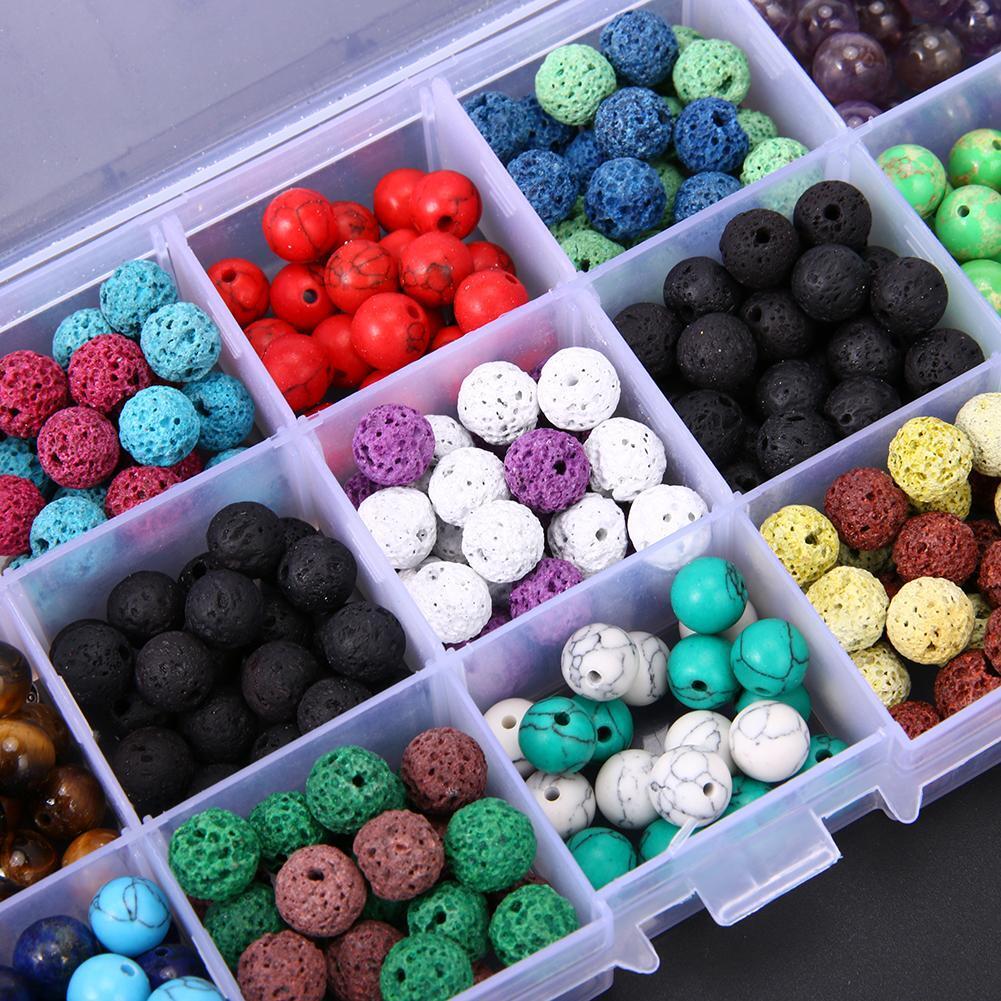 410pcs Colorful Chakra Beads Lava Rock Stones with Box for Jewelry DIY