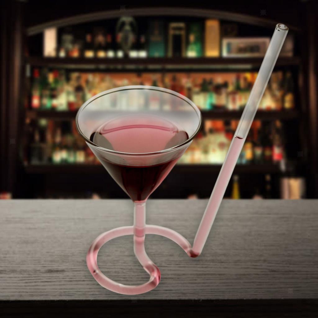 2 Piece Cocktail Glass Cup w/ Long Straw Juice Wine Cup Drinkware Tumblers