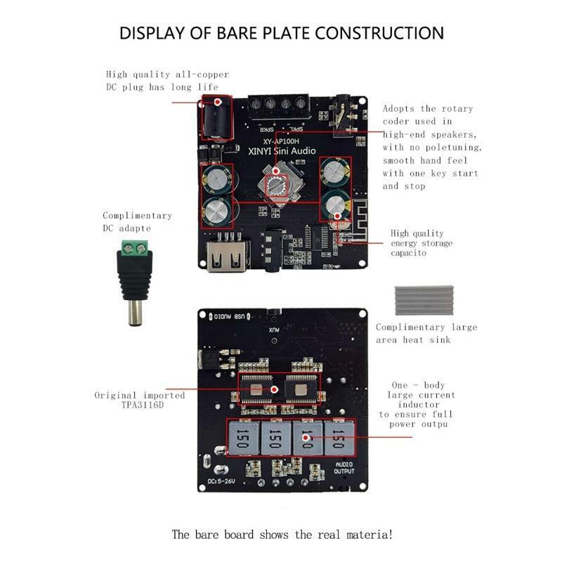 AP100L Dual Channel Digital Power Amplifier Board DC 5-26V for DIY Sound System