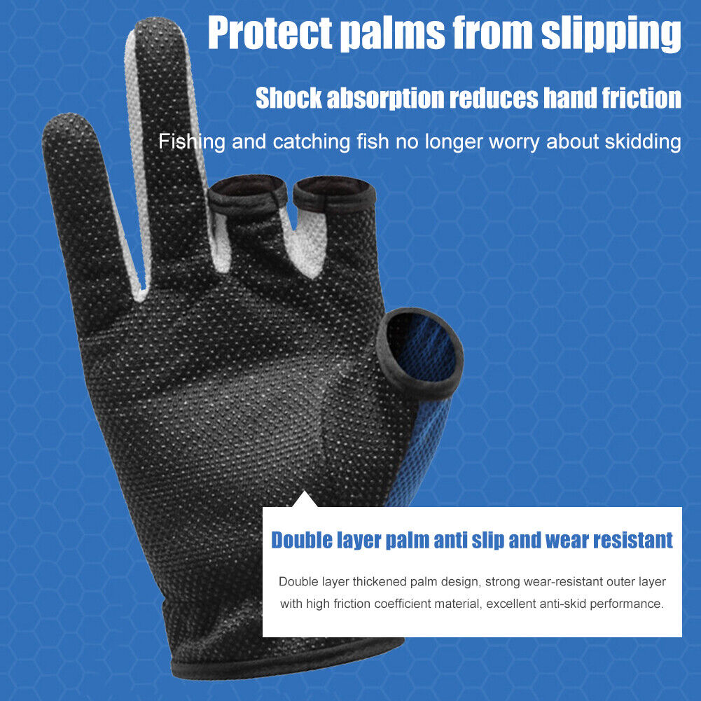 Fishing Gloves 3 Cut Fingers Waterproof Anti-Slip Sports Mittens (Blue)