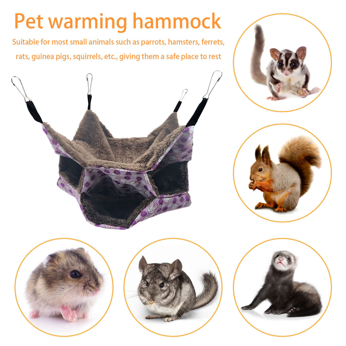 Small Animal Hammocks Warm Plush Hanging Pet 3 Layers Hideout (Purple)