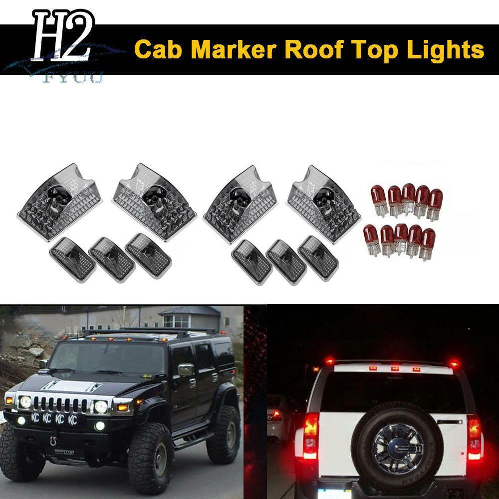 10 Pcs Yellow & Red LED Cab Marker Roof Top Lights Smoked For Hummer H2 2003-09