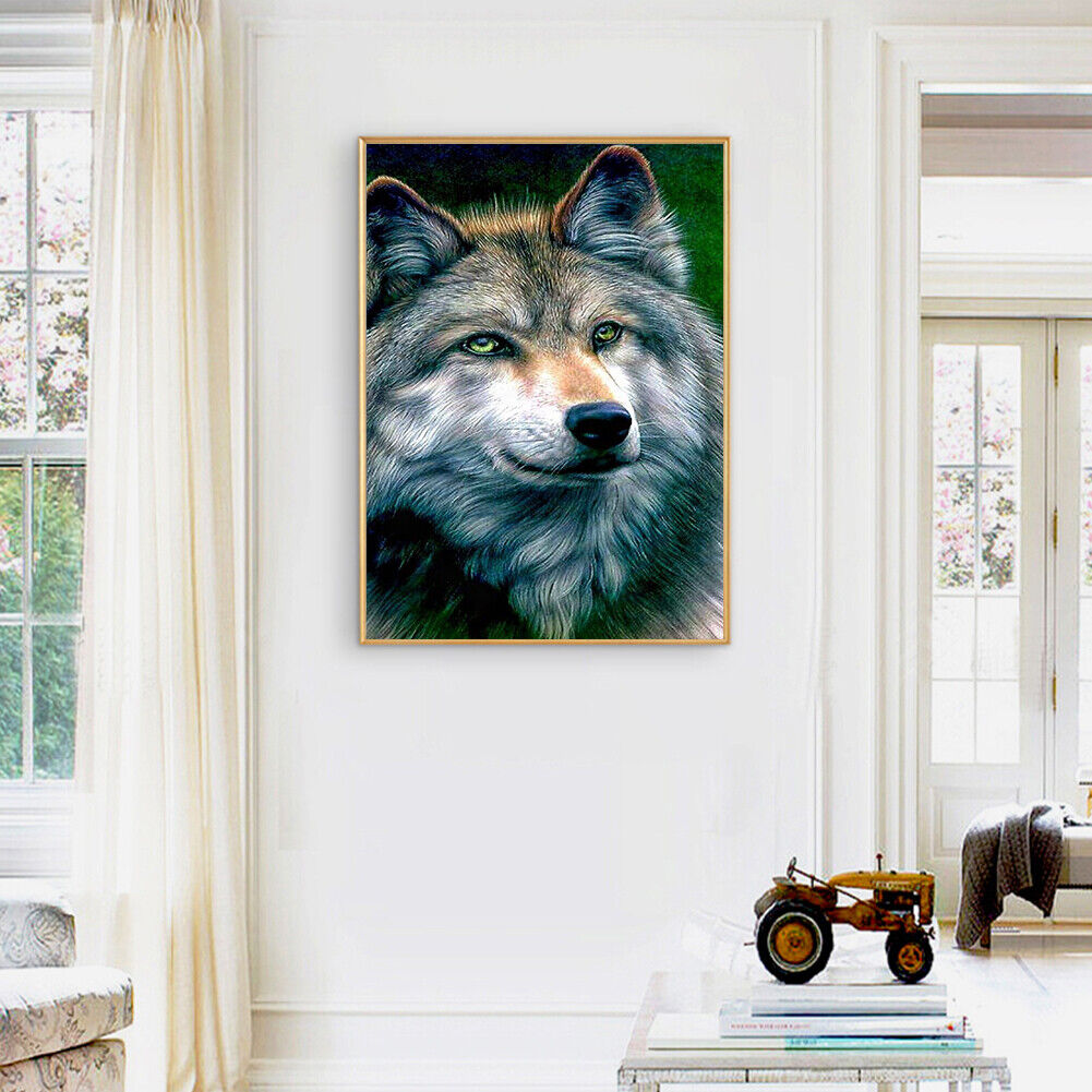 Color Wolf Animal Drawing DIY Full Round Diamond Painting Kit Room Decor