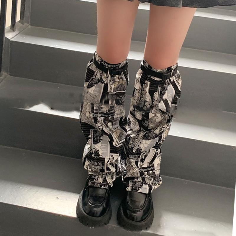 Women Punk Baggy Leg Warmers Harajuku Japanese Anime Geisha Print Foot Cover