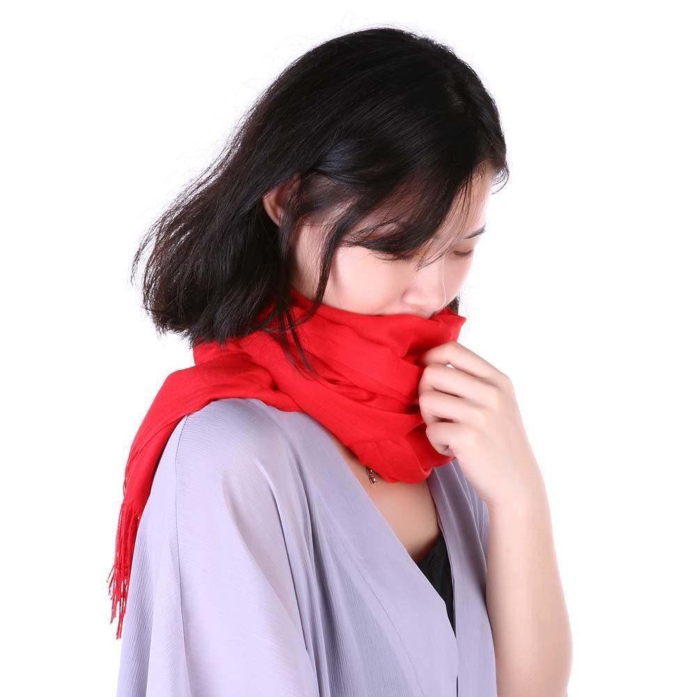 Fashion Women Solid Color Tassel Long Scarf Winter Warm Shawl Gift (Red)-24