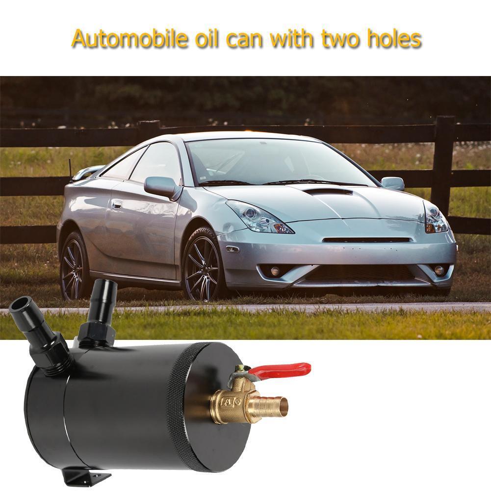 2-Port Baffled Aluminum Alloy Oil Catch Can Tank with Drain Valve Black